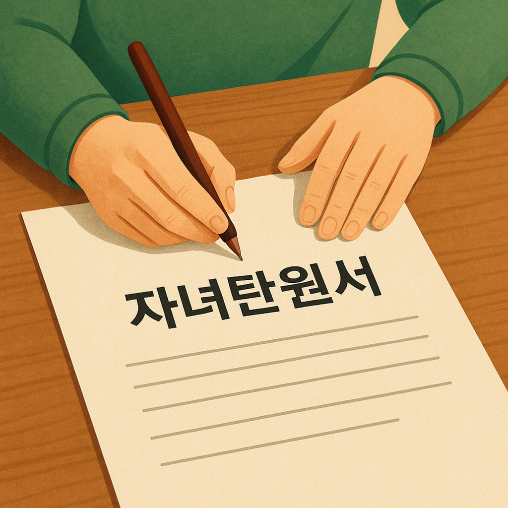 자녀탄원서 작성 시 필수 기재 사항과 주의점을 설명하는 블로그 대표 이미지.