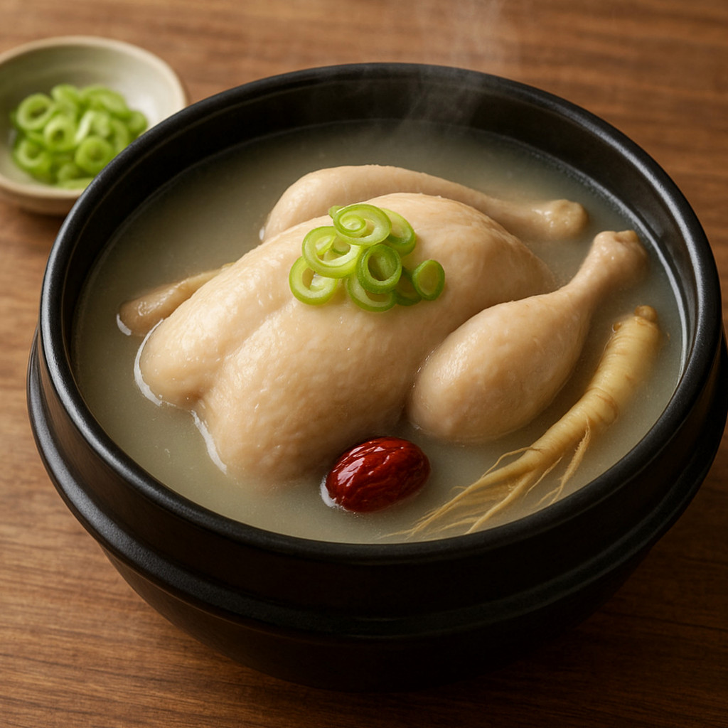 마니커 삼계탕이 통째로 들어간 닭고기와 구수한 국물로 여름철 보양식으로 인기를 끌고 있는 모습.