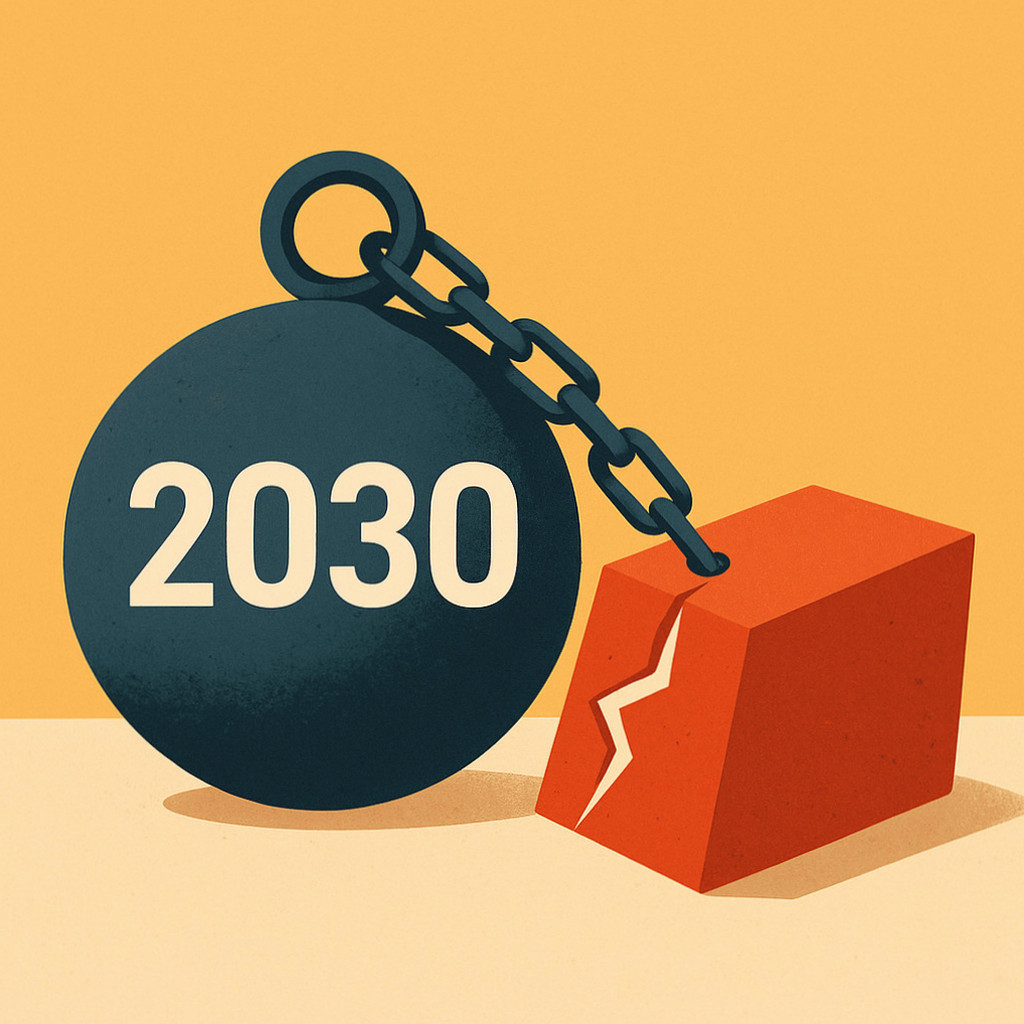 2030년까지의 정부 과제 및 재정적 압박 해소 방안을 분석하는 그래프가 담긴 이미지.